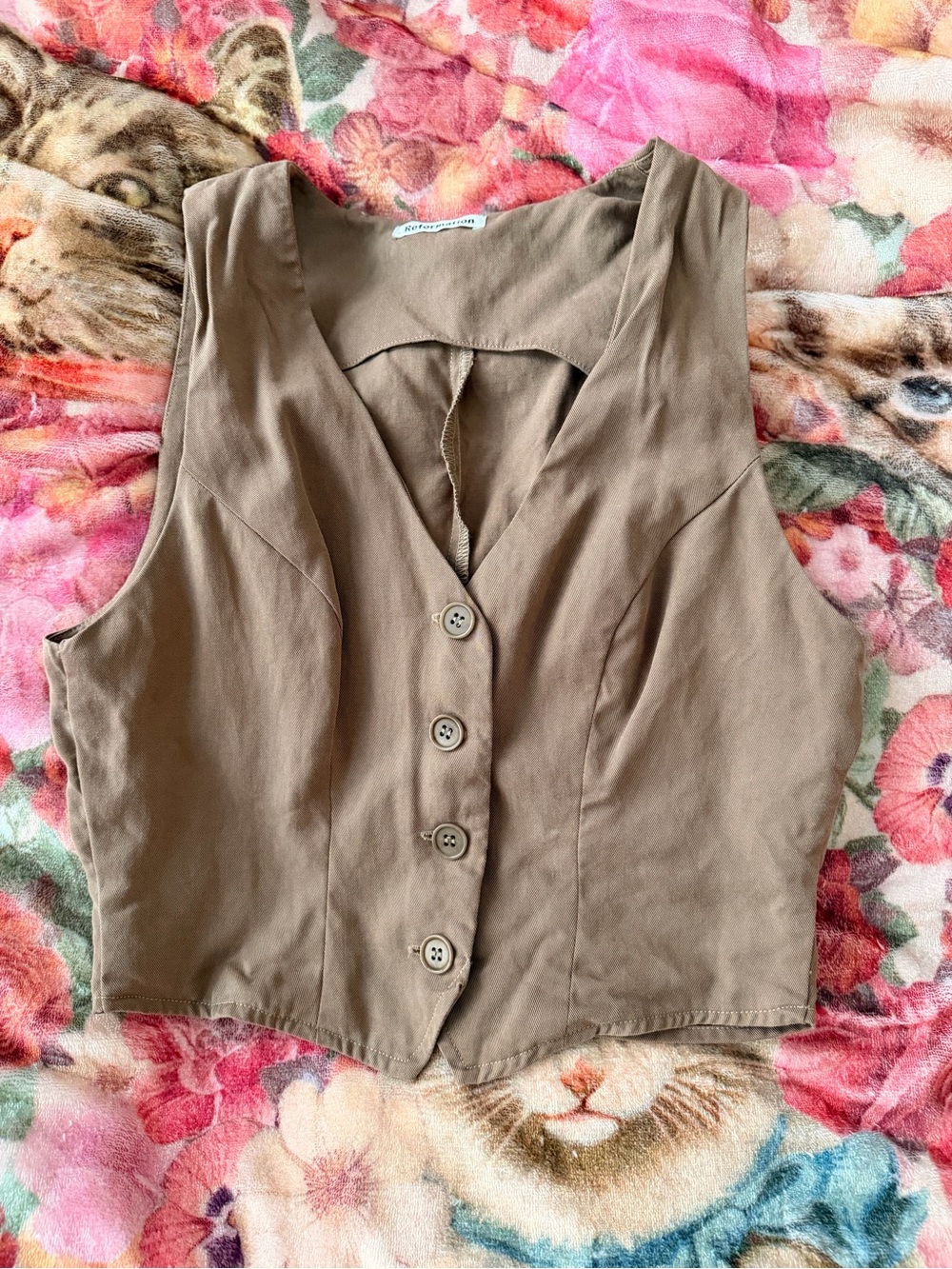 Reformation Brown Tank Vest Top with Button-up Front Size 4